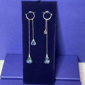 Swarovski Spirit hoop pierced earrings Aqua, Rhodium plated